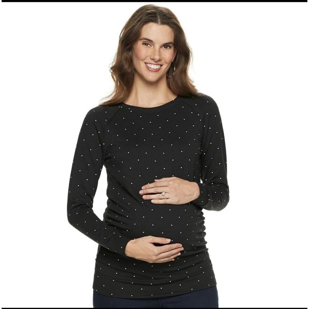 Black Polka Dot Tunic Shirt Sweatshirt Top Maternity L